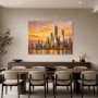 New York Skyline als Leinwand oder Acrylbild im goldenen Sonnenuntergang