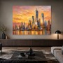 New York Skyline als Leinwand oder Acrylbild im goldenen Sonnenuntergang