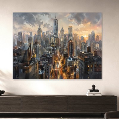 Leuchtende Skyline als Wandbild oder Acrylbild
