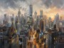 Leuchtende Skyline als Wandbild oder Acrylbild