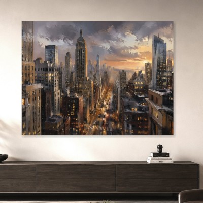 New Yorker Skyline bei Sonnenuntergang, Wandbild oder Fine Art Print