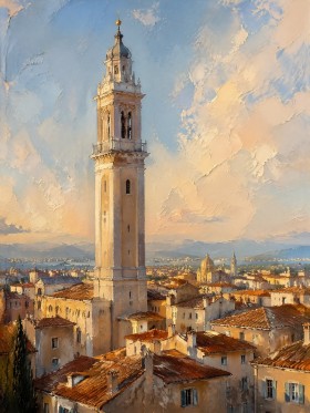 Sanfte Altstadt mit Turm als Leinwandbild oder Poster Sanfte Altstadt mit Turm als Leinwandbild oder Poster