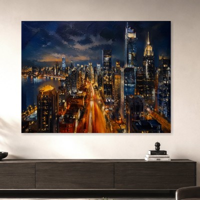 Leuchtende Skyline bei Nacht, Wandbild oder Fine Art Print