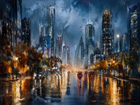 Nachtstadt im Regen als Modernes Wandbild oder Acrylbild Nachtstadt im Regen als Modernes Wandbild oder Acrylbild