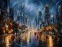 Nachtstadt im Regen als Modernes Wandbild oder Acrylbild