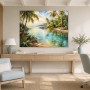 Tropische Lagune als Leinwand oder Poster mit palmengesäumter Küste