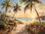 Tropischer Strandweg als Leinwand oder Poster in warmem Licht