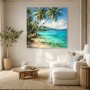 Tropische Lagune als Wandbild oder Leinwand mit Palmenufer