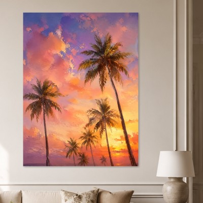 Tropischer Sonnenuntergang als Leinwand oder Poster mit Palmen