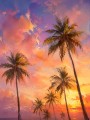 Tropischer Sonnenuntergang als Leinwand oder Poster mit Palmen
