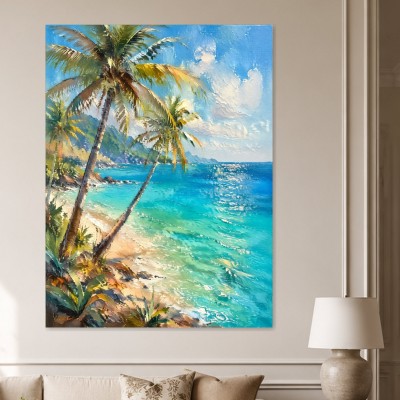 Tropische Küste mit Palmen als Wandbild oder Fine Art Print