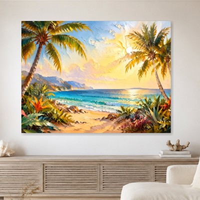 Tropische Küste bei Sonnenlicht als Leinwand oder Poster