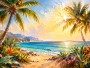 Tropische Küste bei Sonnenlicht als Leinwand oder Poster