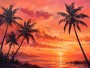 Sonnenuntergang am Meer als Leinwand oder Poster mit Palmen