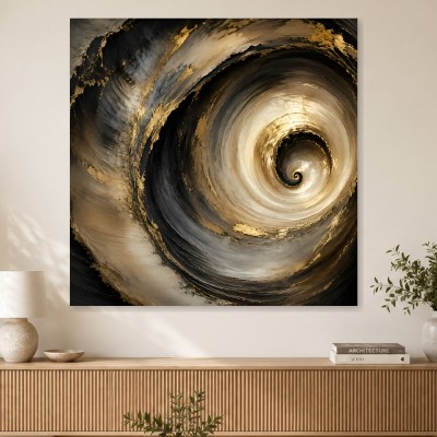 Abstraktes Wandbild oder Acrylbild mit goldener Spiralbewegung