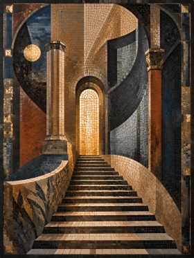 Architektonische Mosaiktreppe als Wandbild oder Kunstdruck