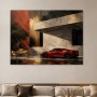 Roter Sportwagen vor moderner Architektur, Acrylbild oder Leinwand