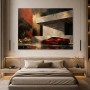 Roter Sportwagen vor moderner Architektur, Acrylbild oder Leinwand