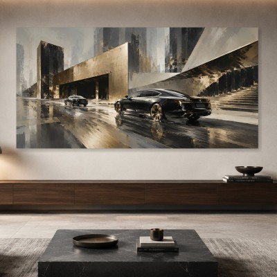Luxuriöse Architektur mit Auto als Leinwand oder Acrylbild
