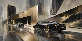 Luxuriöse Architektur mit Auto als Leinwand oder Acrylbild