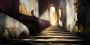 Abstraktes Wandbild oder Gallery Print mit goldenen Treppen und Licht