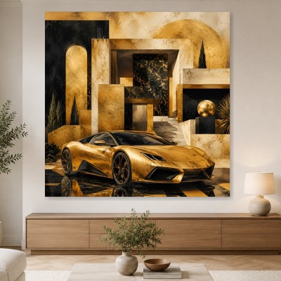 Goldener Supersportwagen als Luxus Wandbild oder Fine Art Print