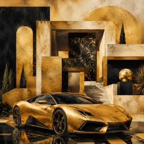 Goldener Supersportwagen als Luxus Wandbild oder Fine Art Print