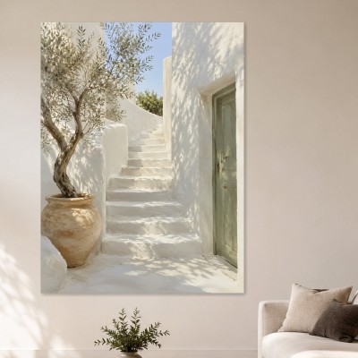 Mediterrane Treppe mit Olivenbaum, Leinwand oder Kunstdruck