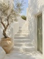 Mediterrane Treppe mit Olivenbaum, Leinwand oder Kunstdruck