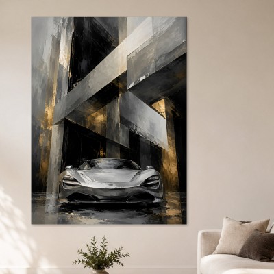Silberner Supersportwagen als Leinwand oder Acrylbild