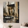 Luxus Wandbild und Acrylbild mit modernem Sportwagen vor architektonischer Kulisse