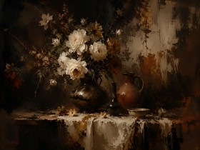 Stillleben mit weißen Blüten als Kunstdruck oder Leinwandbild