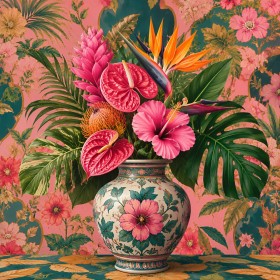 Tropisches Blumenarrangement als Wandbild oder Kunstdruck