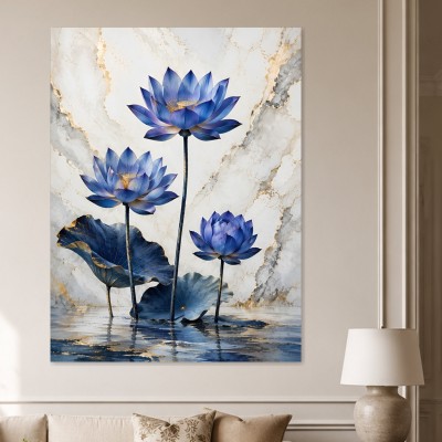 Blaue Lotusblüten als Wandbild oder Acrylbild in eleganter Harmonie