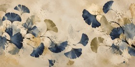 Ginkgo-Blätter in Blau und Gold als Acrylbild oder Kunstdruck