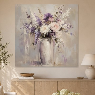 Blumenstillleben als Leinwand oder Poster in zarten Violetttönen