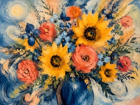Leuchtender Blumenstrauß als Kunstwerk oder Fine Art Print
