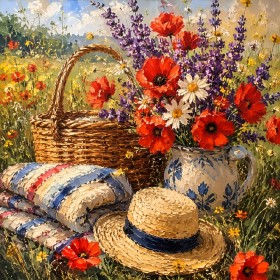 Blumenstillleben als Kunstdruck oder Wandbild im sommerlichen Feldlicht