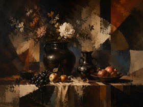 Stillleben mit Vase und Früchten als Wandbild oder Kunstdruck