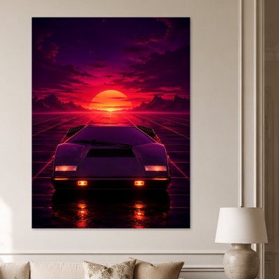Retro Supercar im Neonhimmel, Poster oder Fine Art Print