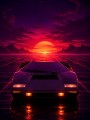 Retro Supercar im Neonhimmel, Poster oder Fine Art Print