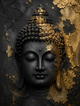Buddha in Schwarz und Gold als Modernes Wandbild oder Fine Art Print