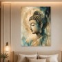 Buddha als Wandbild oder Acrylbild in ruhiger Gold-Blau-Ästhetik