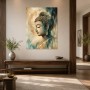 Buddha als Wandbild oder Acrylbild in ruhiger Gold-Blau-Ästhetik