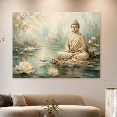 Meditative Buddha am Wasser als Fine Art Print oder Acrylbild