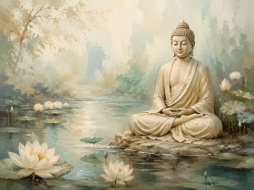 Meditative Buddha am Wasser als Fine Art Print oder Acrylbild