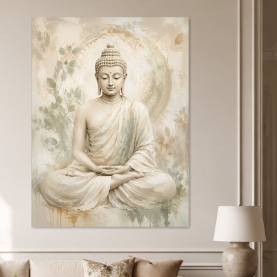 Meditativer Buddha als Kunstwerk oder Wandbild in sanften Naturtönen