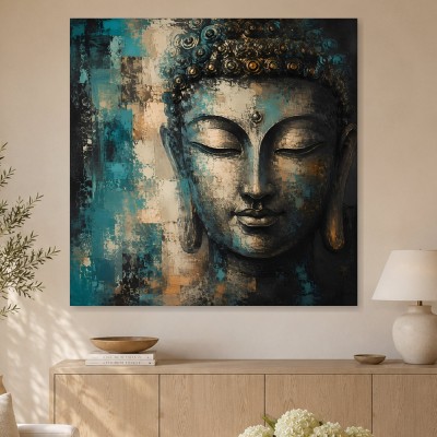 Buddha Wandbild oder Acrylbild in Blau und Gold
