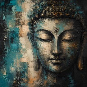 Buddha Wandbild oder Acrylbild in Blau und Gold