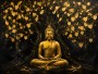 Goldener Buddha unter Herzblättern, Wandbild oder Kunstdruck